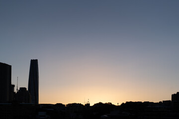 silhouette of city buildings at sunset in the city