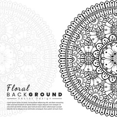 Background with mehndi flowers. Black lines on white background. Banner or card template