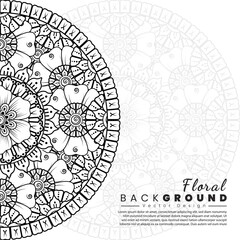 Background with mehndi flowers. Black lines on white background. Banner or card template