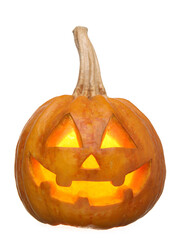 Carved pumpkin for Halloween on white background