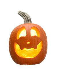 Carved pumpkin for Halloween on white background