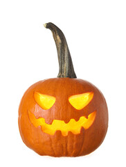 Carved pumpkin for Halloween on white background