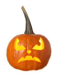 Carved pumpkin for Halloween on white background