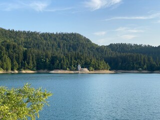 Artificial reservoir Lake Lokve or Artificial accumulation Lokvarsko Lake - Gorski kotar, Croatia (Lokvarsko jezero ili umjetno akumulacijsko Omladinsko jezero, Lokve - Gorski kotar, Hrvatska)