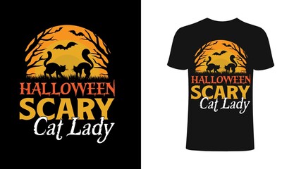 Halloween scary cat lady t-shirt design. Halloween retro t shirt design. Horror t shirt designs, Halloween , Print for posters, clothes, advertising. Halloween scary cat lady. Halloween cat t shirt.