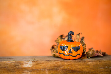 Halloween greeting card background idea, Halloween pumpking with space on blurred background, decoration item for party
