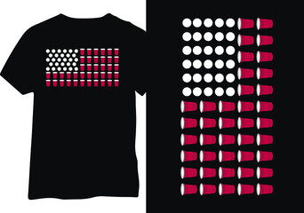 Beer Pong with U.S. Flag Shirt Design, Beer Pong Flag Illustration