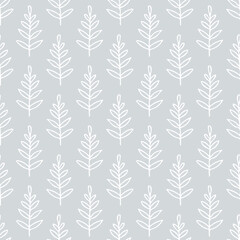 leaves seamless pattern hand drawn doodle. vector, minimalism, monochrome. textiles, wrapping paper, wallpaper. winter.