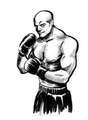 Fototapeta na wymiar Ink black and white drawing of a boxing fighter