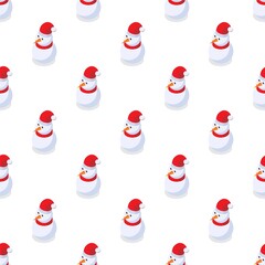 Festive snowmen. Christmas seamless pattern. Vector illustration on white background.