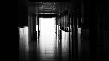 Dark long corridor in hospital