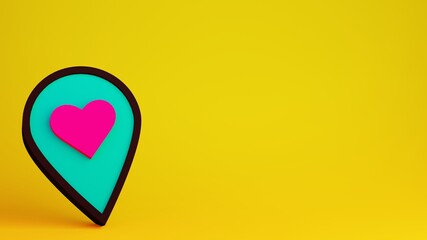 Point icon with heart. 3d render illustration with copy space.