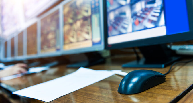 Workplace of security guard with computers