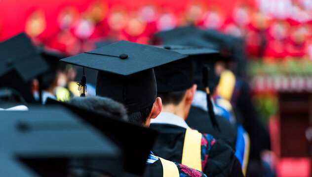 Back View Of Graduates During Commencement