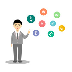 Businessman talking about currency. money exchange, currency exchange rate concept