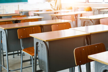 Empty classroom with chairs and desks
