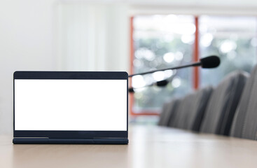 Blank sign board with a blurred background in the meeting room. with copy space