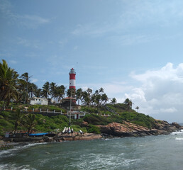 lighthouse on the coast, Kovalam beach and light house, Thiruvananthapuram Kerala, seascape view