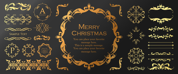 クリスマスをイメージしたフレームデザインのセット。アンティーク。ビンテージ。エレガント