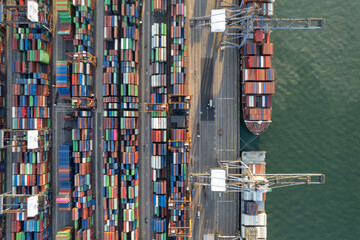 Aerial view of colorful container terminal