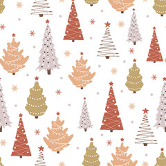 Seamless pattern with christmas tree. Winter season print. New year design for cards, backgrounds, fabric, wrapping paper. Vector illustration in flat cartoon style.