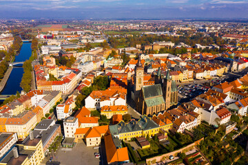 Fototapeta na wymiar Panoramic view from the drone on the city Hradec Kralove. Czech Republic