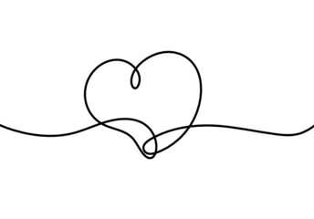 Abstract hearts as continuous line drawing on white as background. Vector