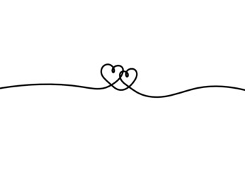 Abstract hearts as continuous line drawing on white as background. Vector - obrazy, fototapety, plakaty