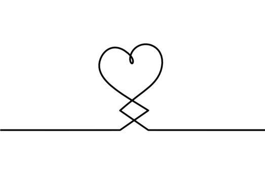 Abstract hearts as continuous line drawing on white as background. Vector