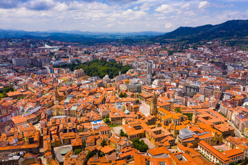 Fototapeta na wymiar Aerial view of Oviedo city with buildings and lanscape, Asturias, Spain