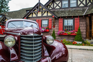 Late Thirties Antique Car in Front of Restaurant, Bigfork, Montana, USA