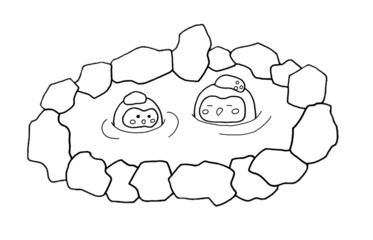 お風呂に入る2羽のふくろう