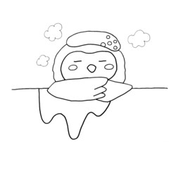 お風呂に入るふくろう