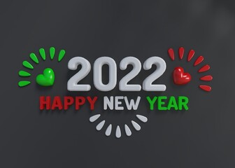 Happy new year background with heart green red on dark wall
