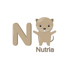 Cute nutria in cartoon style. Children's alphabet.