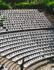 Rows of seats of an abandoned outdoor stage
