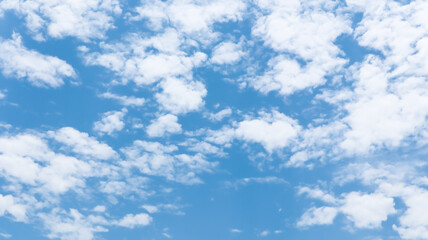 Naklejka na ściany i meble Blue sky background with white tiny clouds.