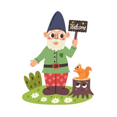Little Gnome with Welcome Sign