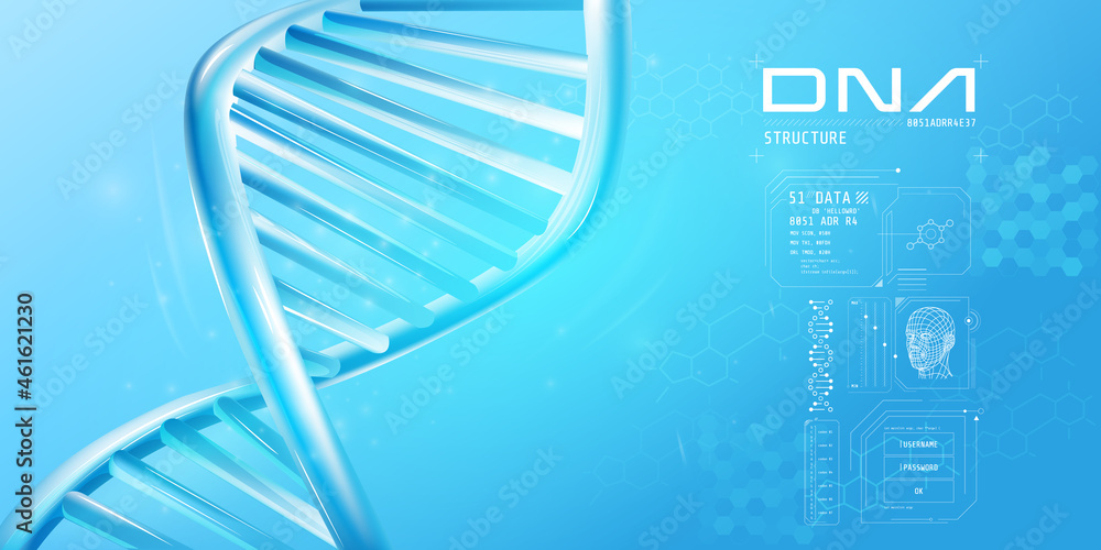 Poster fragment of double helix dna with infographic elements.