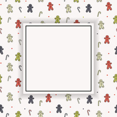 Christmas background with smiley cookies and candies and copyspace. Vector