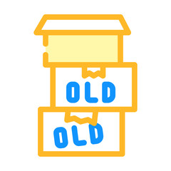 old things in box color icon vector. old things in box sign. isolated symbol illustration