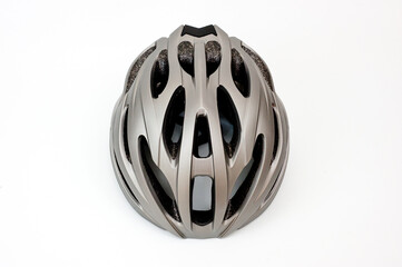 Cycling helmet plastic gray metal color, to protect the head of the cyclist during the trip.