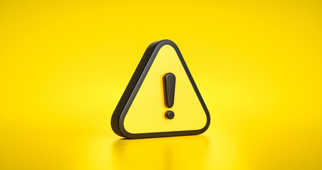 Yellow warning sign symbol or alert safety danger caution illustration icon security message and exclamation triangle information icon on attention traffic background with secure alarm. 3D render. - obrazy, fototapety, plakaty