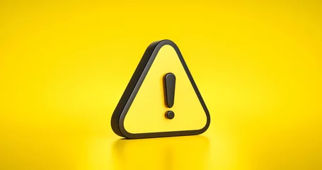Fotobehang Yellow warning sign symbol or alert safety danger caution illustration icon security message and exclamation triangle information icon on attention traffic background with secure alarm. 3D render. © Lemonsoup14