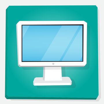 Computer cartoon isometric flat design vector illustration. Empty desktop PC screen.