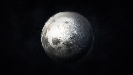 Obraz na płótnie Canvas Dark gray image of a realistic moon in space.