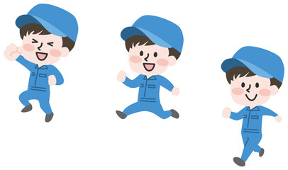 二頭身_ステップジャンプする作業員