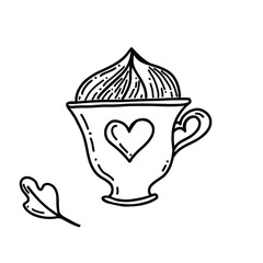 Cup coffee, tea. Vector sketch. Continuous line drawing. Hot drink. Coffee Cappuccino illustration. Isolated on background.