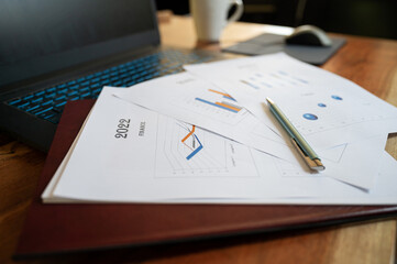 Paperwork and documents with financial plan for the year 2022