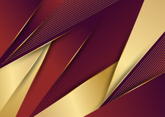 Abstract red luxury background with golden line , paper cut style 3d. vector illustration.